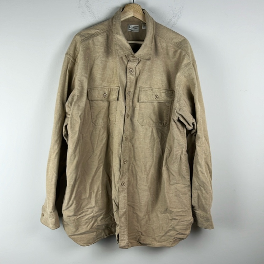 L.L. Bean Mens XXL Regular Cotton Tan Heavy Weighted Button-Up Long Sleeve